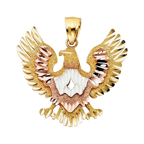 14K Tri Color Eagle Pendant